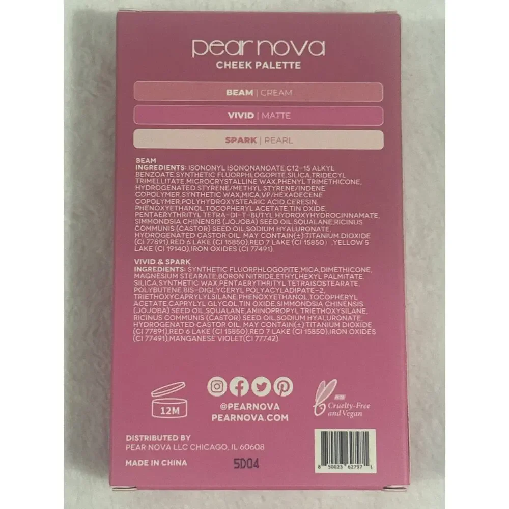 NEW IN BOX PEAR NOVA Cheek Palette Trio - BEAM, VIVID, SPARK - PINK TRIO